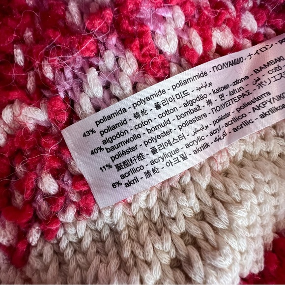 NWT ZARA Red Pink Woven Jacquard Knit Art Inspired Sweater Warm Cozy Cream - Picture 3 of 7